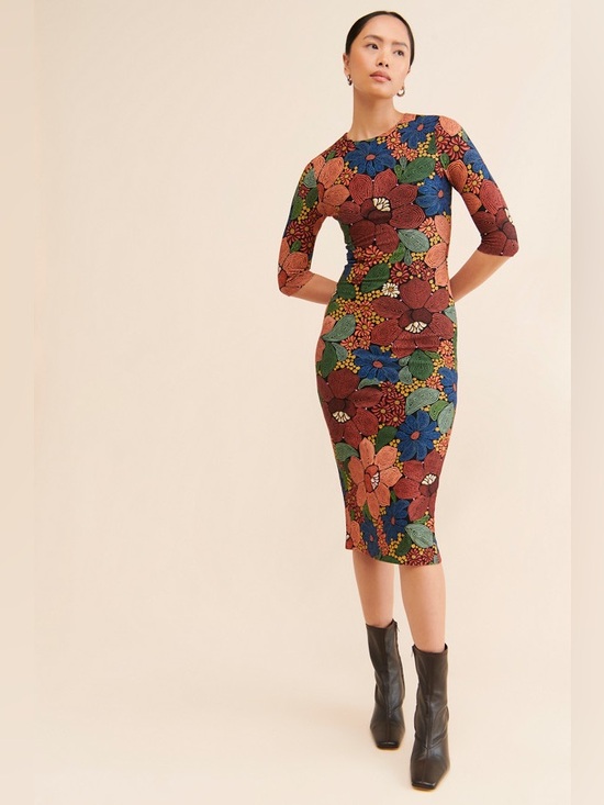 FARM Rio Dresses & Skirts - Farm Rio Vibrant Floral Multicolor Midi Dress Medium Tropical Elegant Bodycon